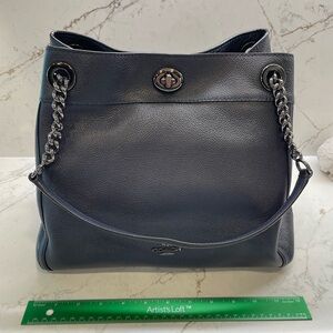 Dark Navy Coach with gunmetal hardware shoulder bag